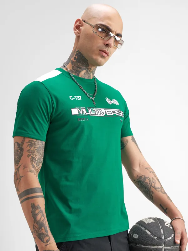 WB By Highlander Men Green Rick And Morty Printed Round Neck T-Shirt