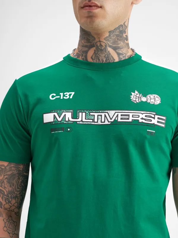 WB By Highlander Men Green Rick And Morty Printed Round Neck T-Shirt