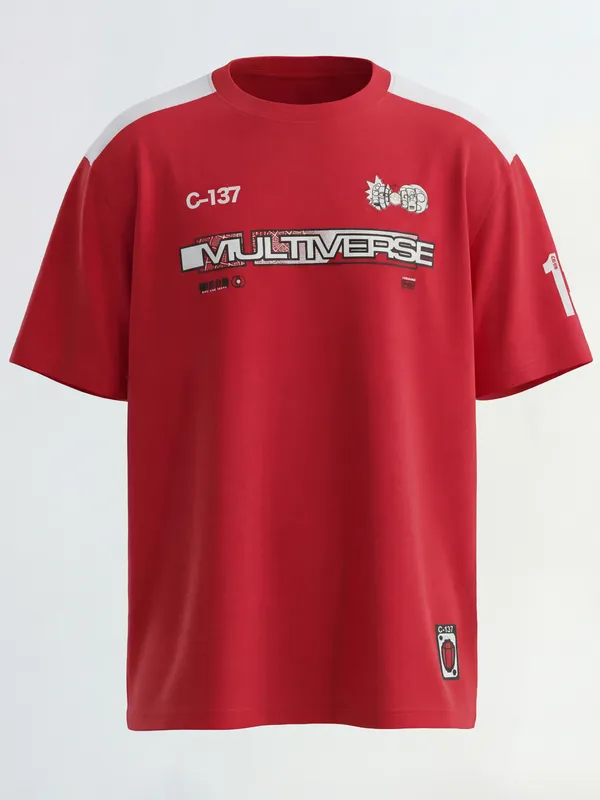 WB By Highlander Men Red Rick And Morty Printed Round Neck T-Shirt