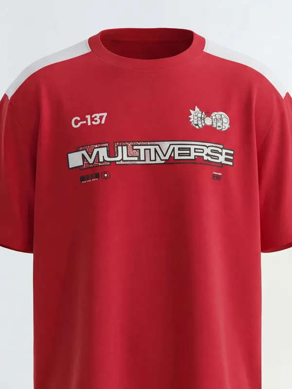 WB By Highlander Men Red Rick And Morty Printed Round Neck T-Shirt