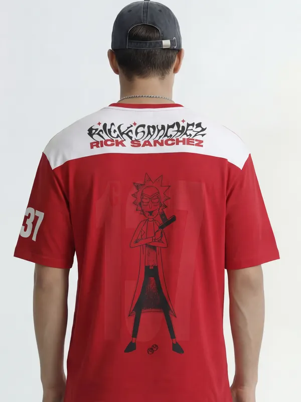 WB By Highlander Men Red Rick And Morty Printed Round Neck T-Shirt