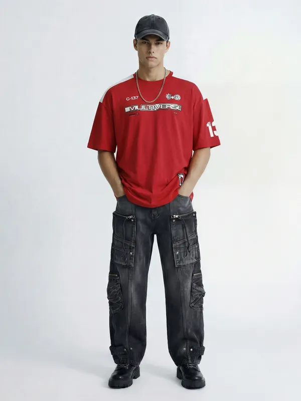 WB By Highlander Men Red Rick And Morty Printed Round Neck T-Shirt