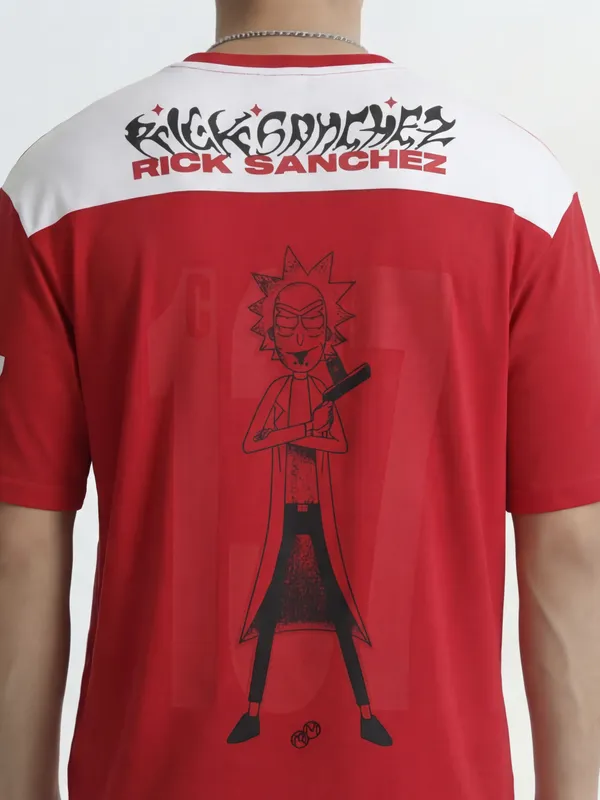 WB By Highlander Men Red Rick And Morty Printed Round Neck T-Shirt