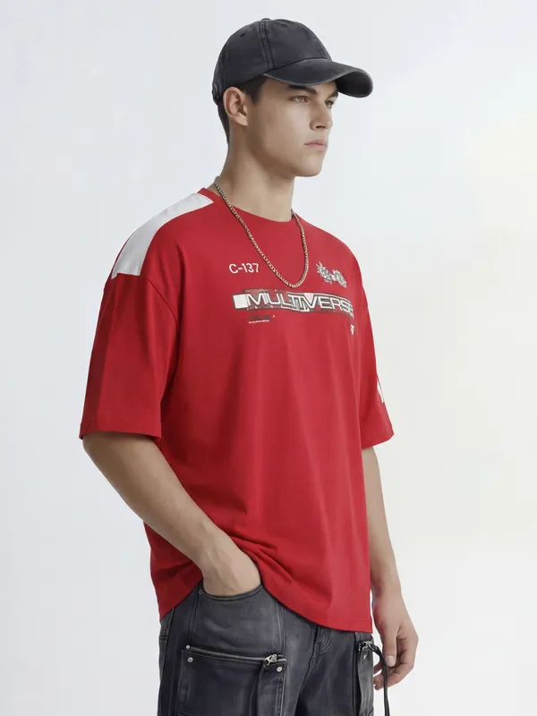 WB By Highlander Men Red Rick And Morty Printed Round Neck T-Shirt