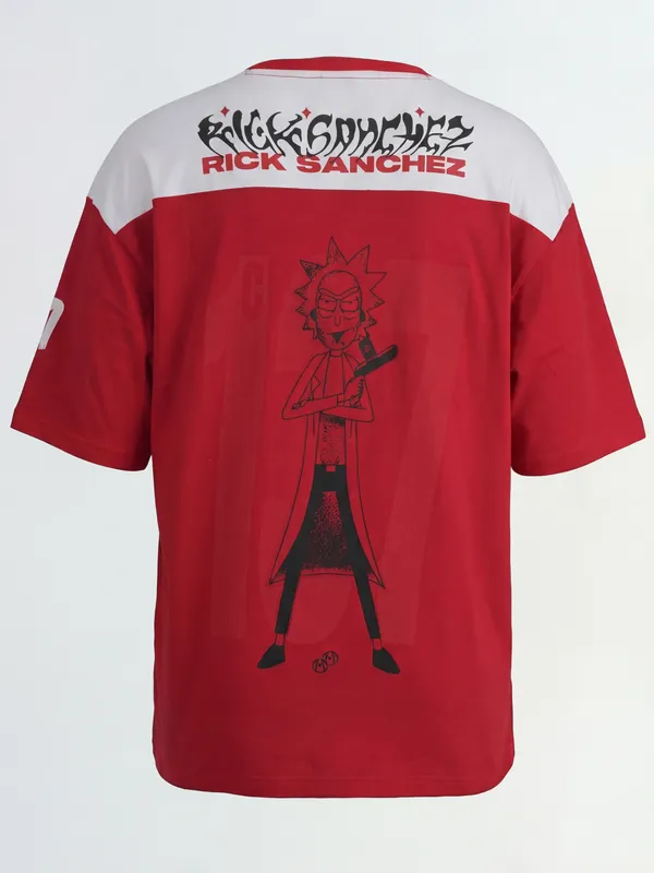 WB By Highlander Men Red Rick And Morty Printed Round Neck T-Shirt
