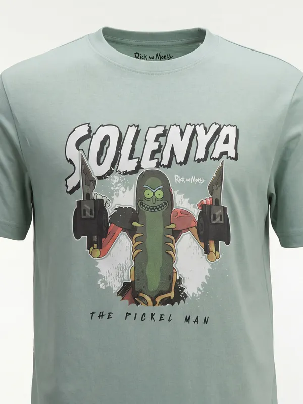 WB By Highlander Men Green Rick And Morty Printed Round Neck T-Shirt