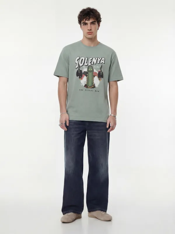 WB By Highlander Men Green Rick And Morty Printed Round Neck T-Shirt
