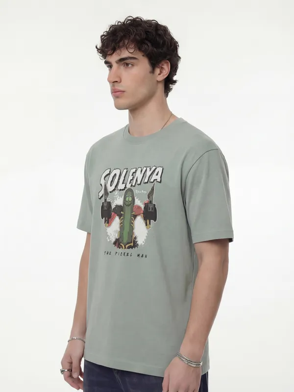 WB By Highlander Men Green Rick And Morty Printed Round Neck T-Shirt