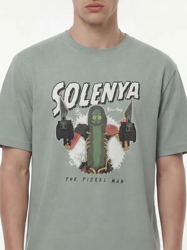 WB By Highlander Men Green Rick And Morty Printed Round Neck T-Shirt