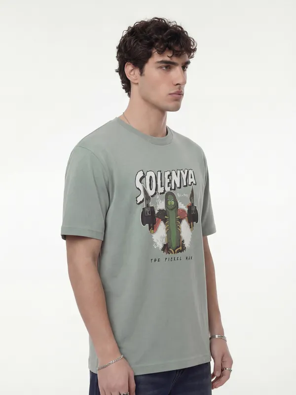 WB By Highlander Men Green Rick And Morty Printed Round Neck T-Shirt