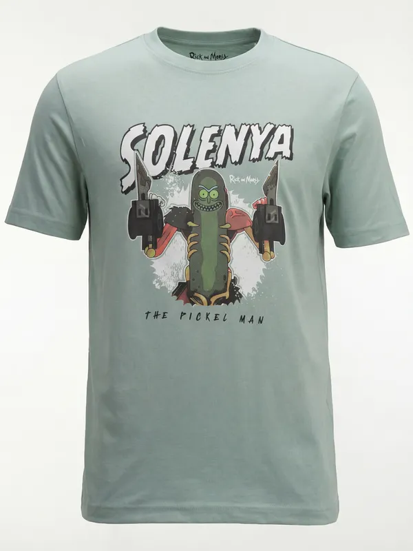 WB By Highlander Men Green Rick And Morty Printed Round Neck T-Shirt