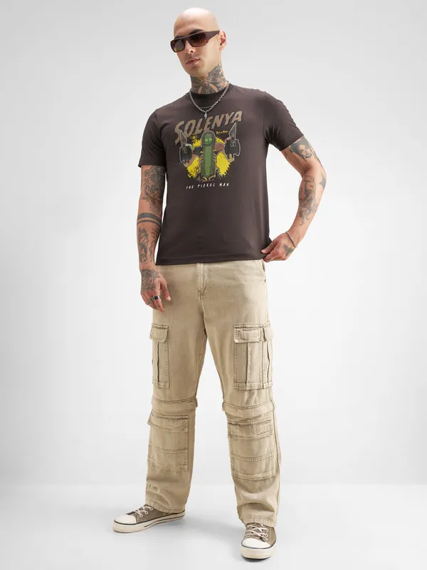 WB By Highlander Men Brown Rick And Morty Printed Round Neck T-Shirt