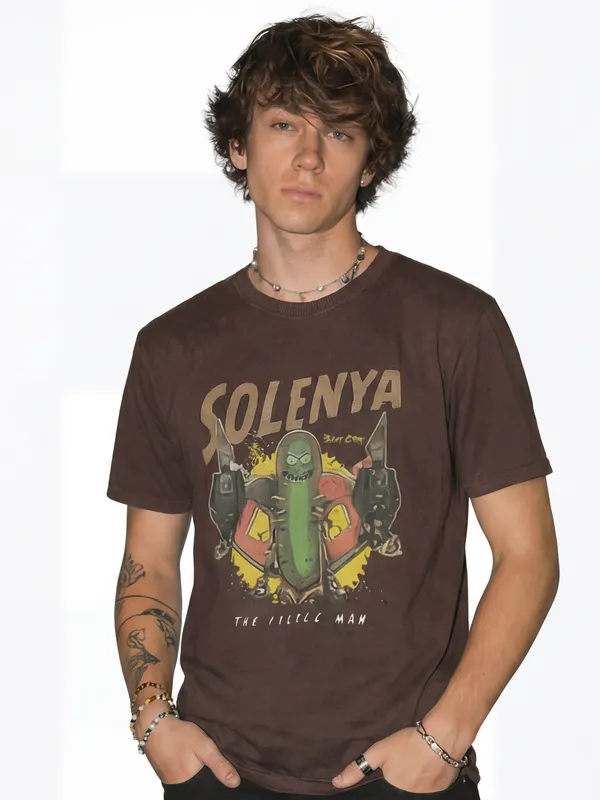 WB By Highlander Men Brown Rick And Morty Printed Round Neck T-Shirt