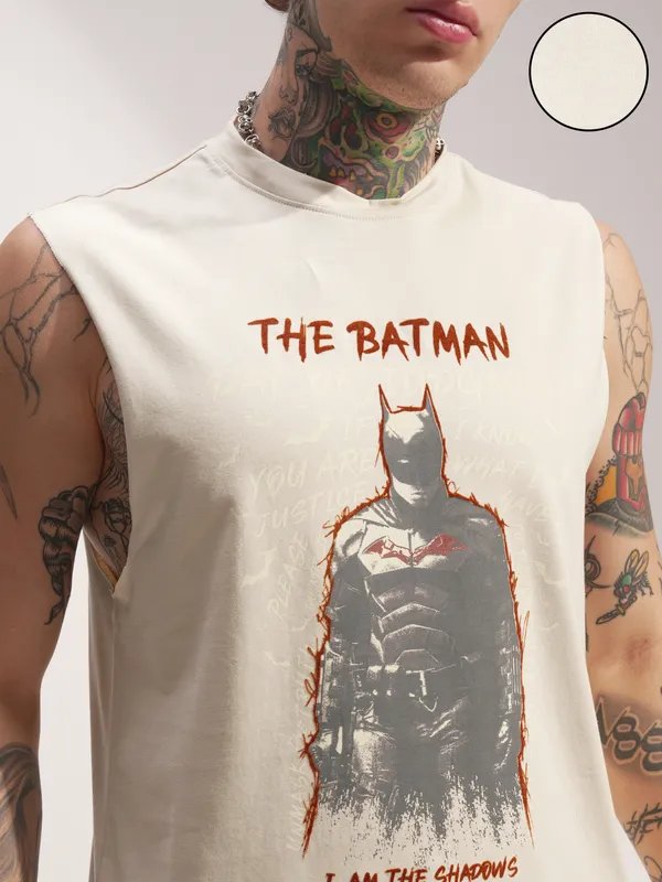 DC By Highlander Men Cream Batman Printed Round Neck T-Shirt