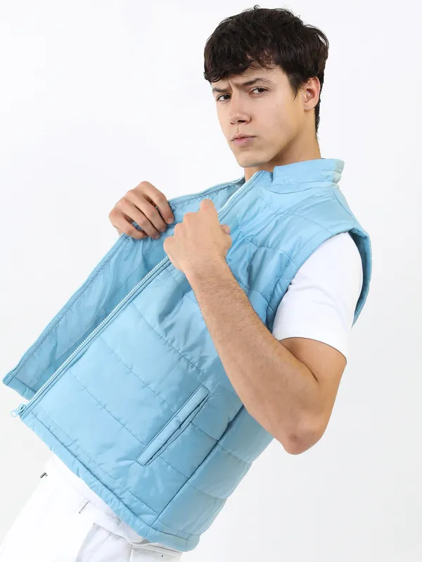 Ketch Men Teal Solid Puffer Jacket