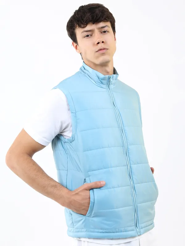 Ketch Men Teal Solid Puffer Jacket