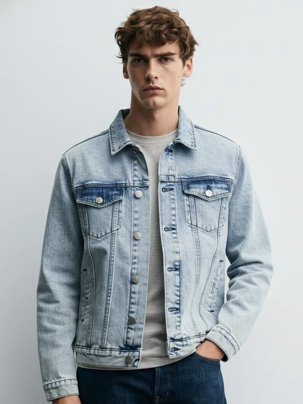 Ketch Men Blue Solid Denim Jacket