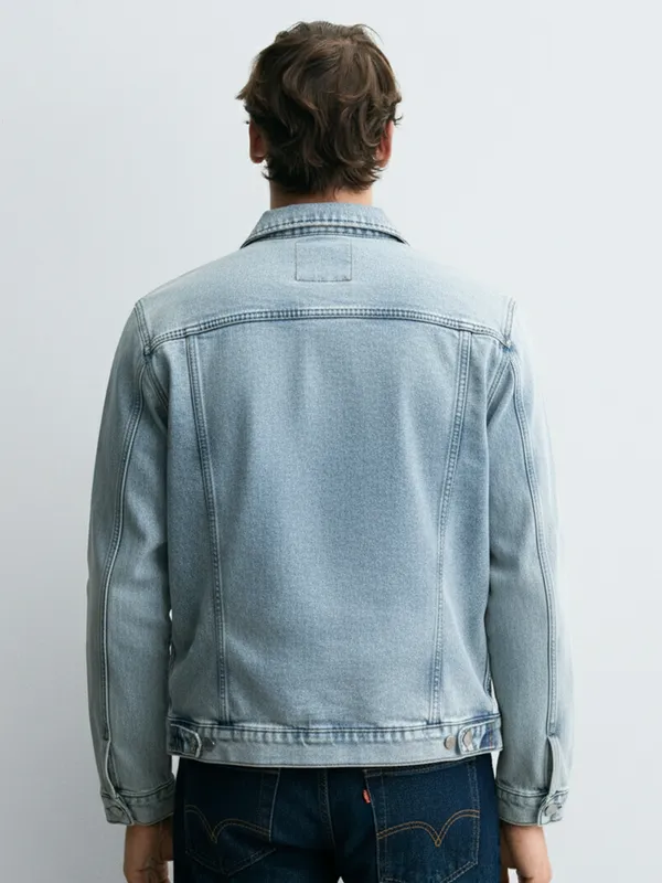 Ketch Men Blue Solid Denim Jacket