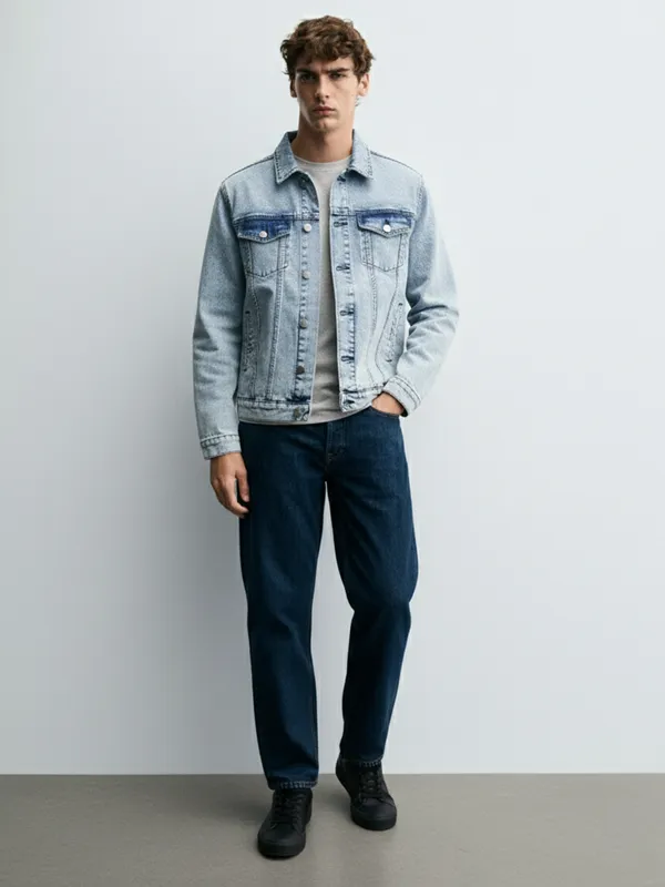 Ketch Men Blue Solid Denim Jacket