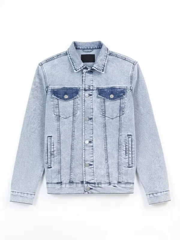 Ketch Men Blue Solid Denim Jacket