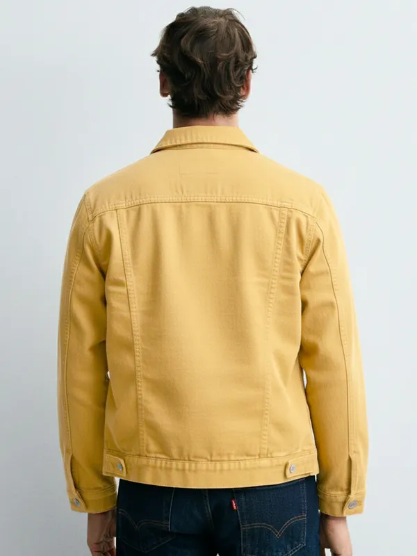 Ketch Men Yellow Solid Denim Jacket