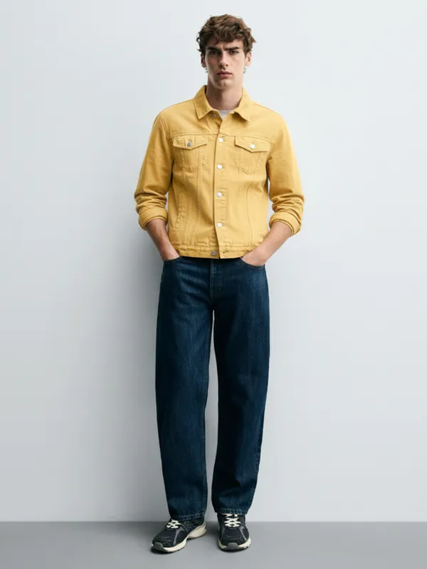 Ketch Men Yellow Solid Denim Jacket