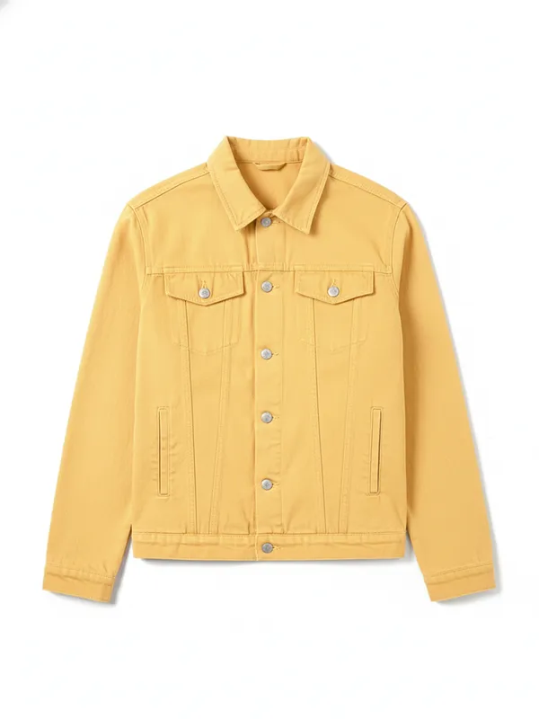 Ketch Men Yellow Solid Denim Jacket