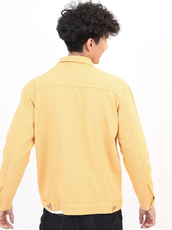 Ketch Men Yellow Solid Denim Jacket