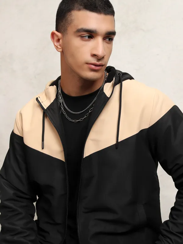 Ketch Men Beige Colourblocked Bomber Jacket