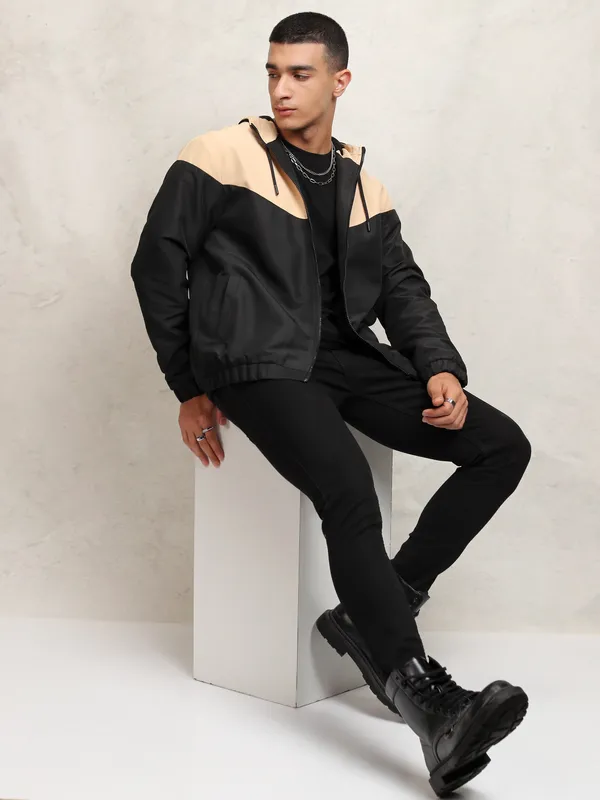 Ketch Men Beige Colourblocked Bomber Jacket