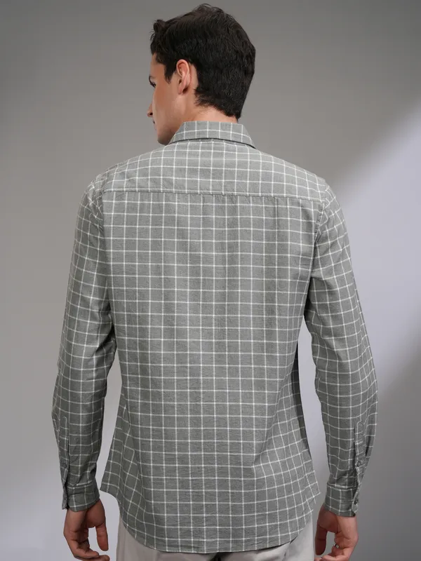 Ketch Men Grey Checked Slim Fit Casual Shirt