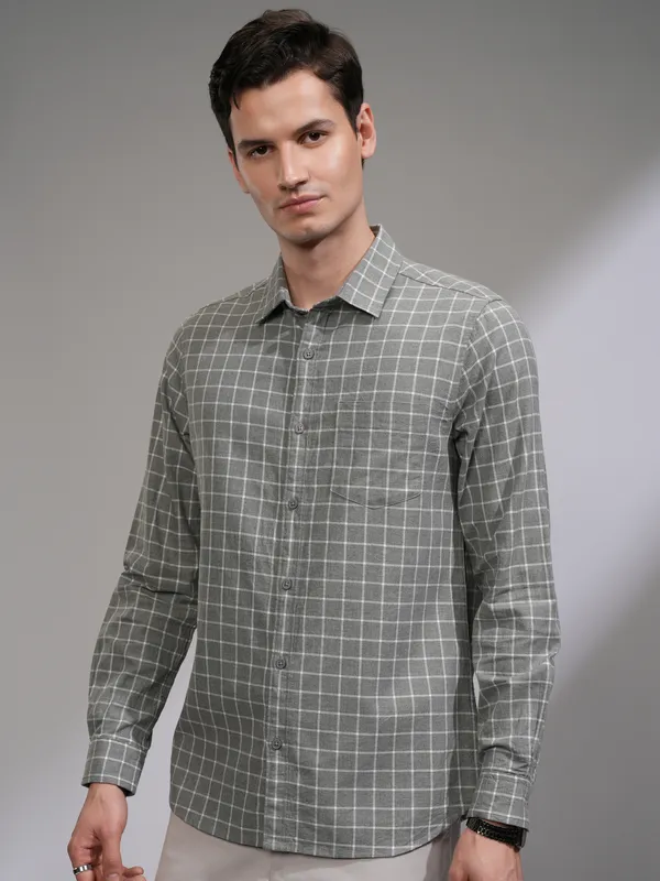 Ketch Men Grey Checked Slim Fit Casual Shirt