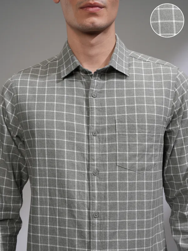 Ketch Men Grey Checked Slim Fit Casual Shirt