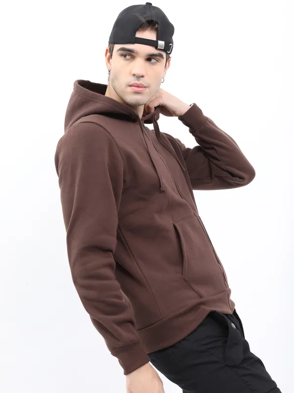  Ketch Men Brown Hood Pullover Sweatshirts