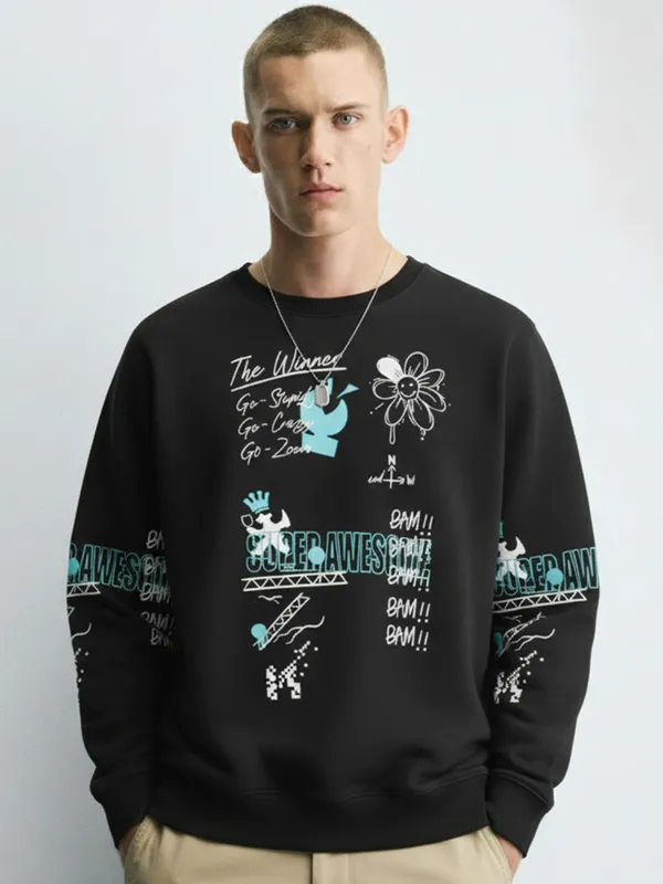 Ketch Men Black Round Neck Pullover Sweatshirt