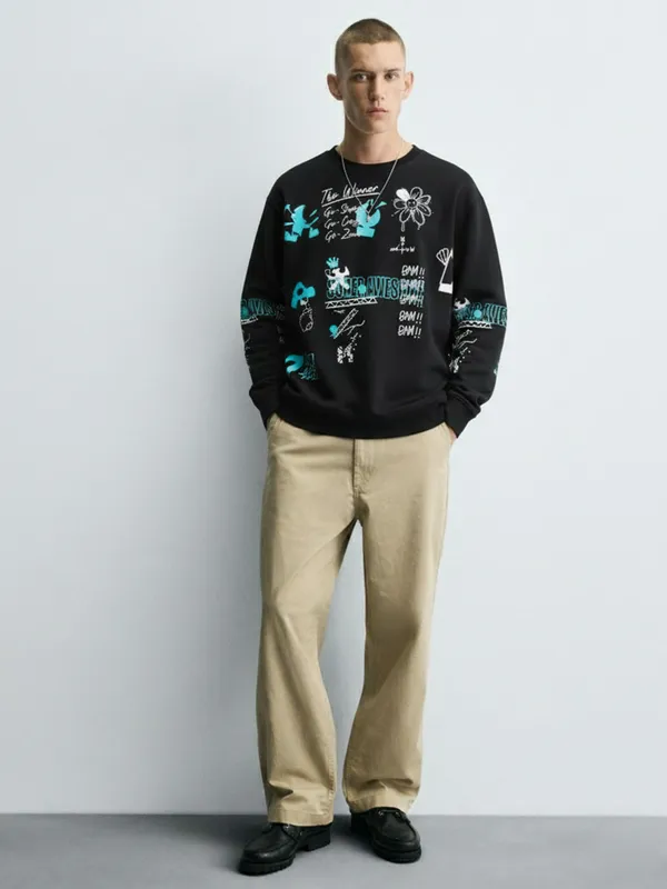 Ketch Men Black Round Neck Pullover Sweatshirt