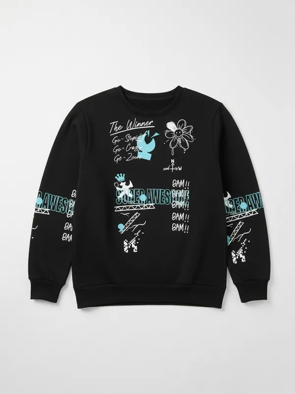 Ketch Men Black Round Neck Pullover Sweatshirt