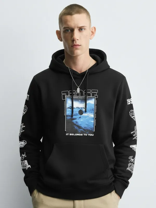 Ketch Men Black Hooded Pullover Sweatshirt