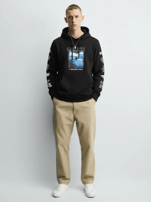 Ketch Men Black Hooded Pullover Sweatshirt