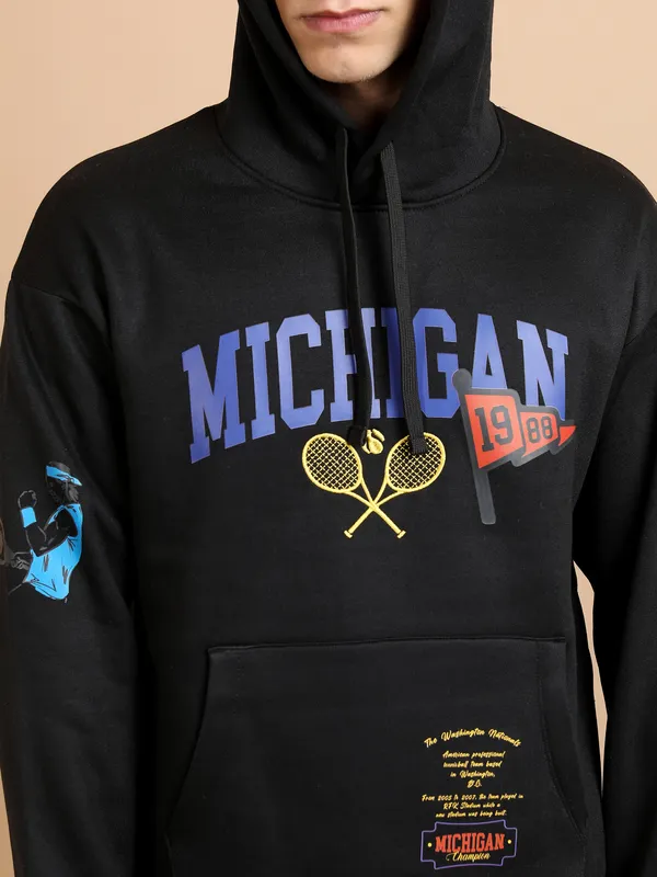 Ketch Men Black Hooded Pullover Sweatshirt