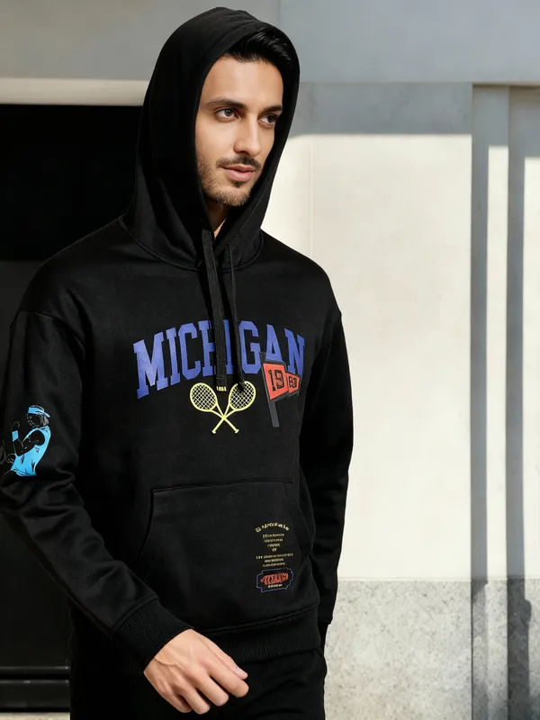 Ketch Men Black Hooded Pullover Sweatshirt