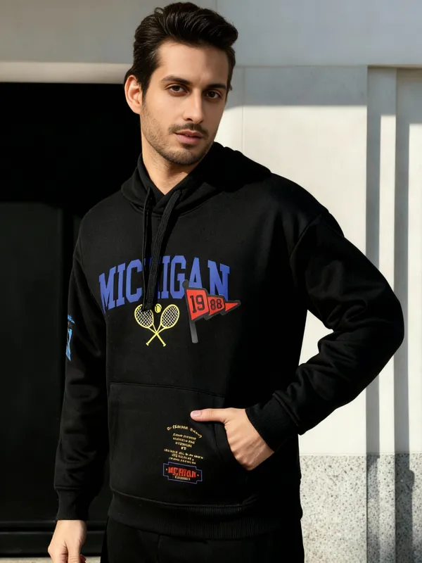 Ketch Men Black Hooded Pullover Sweatshirt