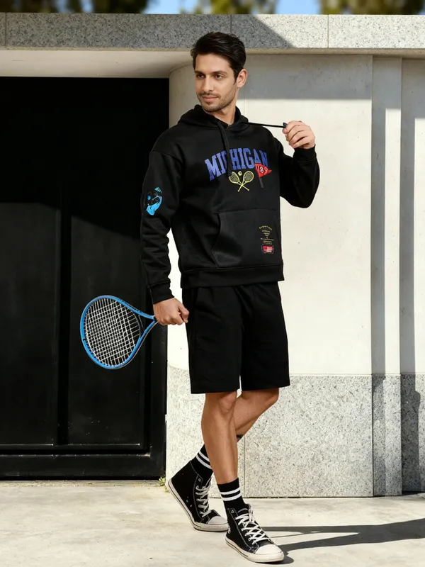 Ketch Men Black Hooded Pullover Sweatshirt