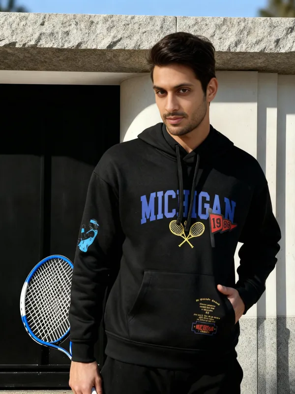 Ketch Men Black Hooded Pullover Sweatshirt