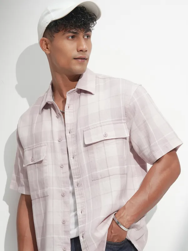 Locomotive Men Mauve Self Design Oversized Fit Casual Shirt