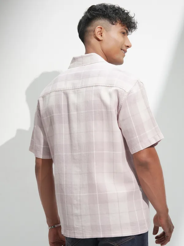 Locomotive Men Mauve Self Design Oversized Fit Casual Shirt