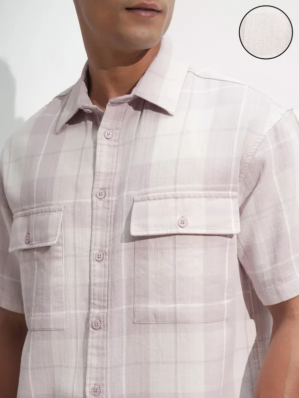 Locomotive Men Mauve Self Design Oversized Fit Casual Shirt