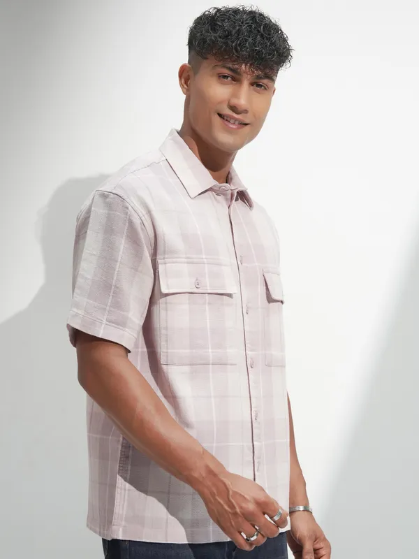 Locomotive Men Mauve Self Design Oversized Fit Casual Shirt
