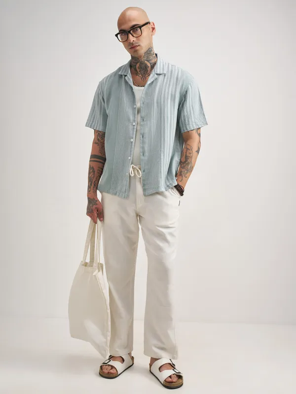 Locomotive Men Blue Striped Oversized Fit Casual Shirt