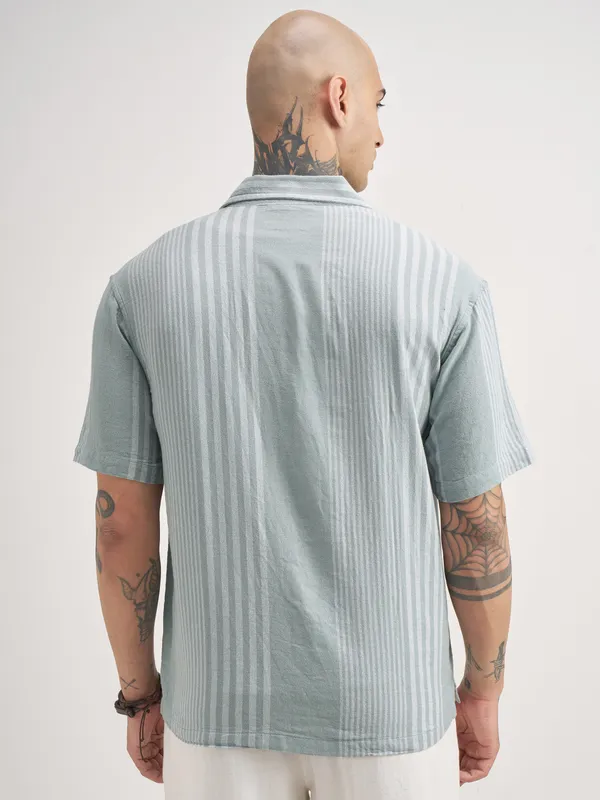 Locomotive Men Blue Striped Oversized Fit Casual Shirt